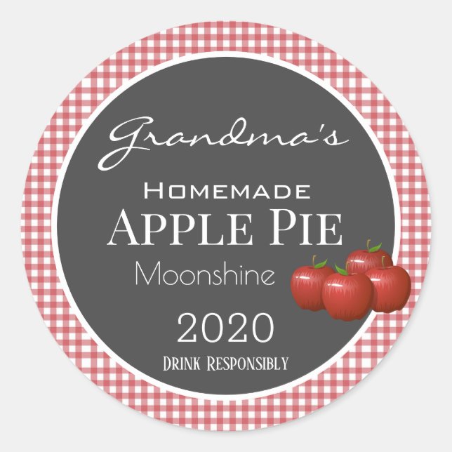 Sticker Rond Pomme personnalisée Pie Moonshine À damiers Étique (Devant)
