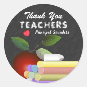 Sticker Rond Pomme rouge et craie Remerciement au professeur
