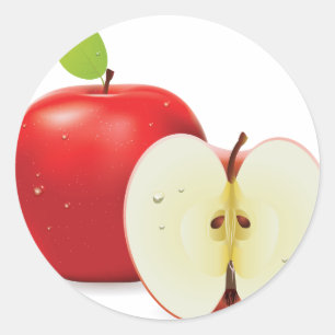Sticker Rond Pomme rouge et moitié pomme