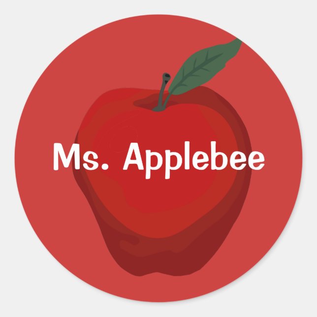 Sticker Rond Pomme rouge pour enseignant Nom personnalisé 1 1/2 (Devant)