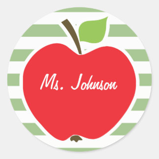 Sticker Rond Pomme rouge sur Laurel Green Horizontal Stripes