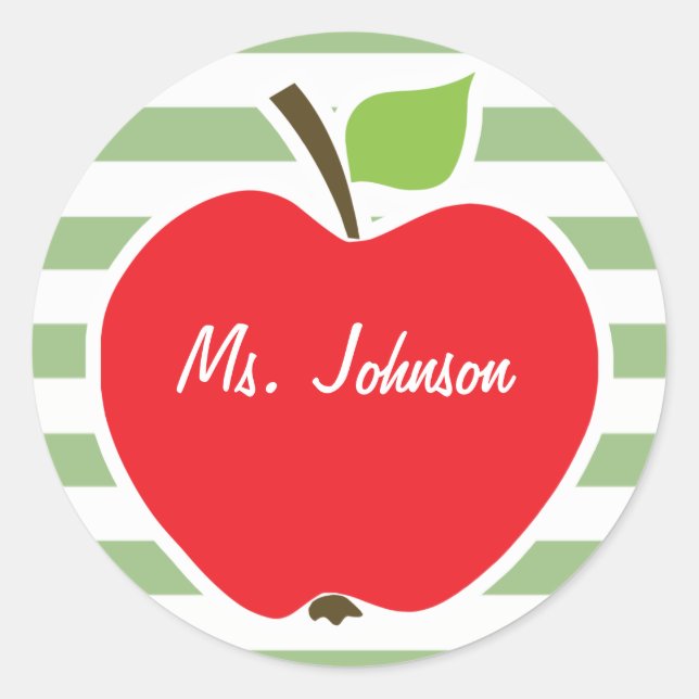 Sticker Rond Pomme rouge sur Laurel Green Horizontal Stripes (Devant)