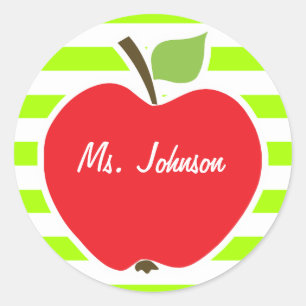 Sticker Rond Pomme sur chaux électrique Vert rayures horizontal