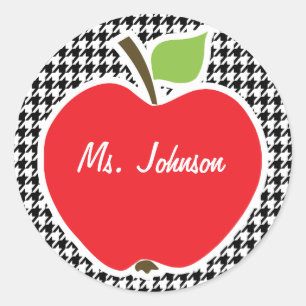 Sticker Rond Pomme sur Houndstooth noir & blanc