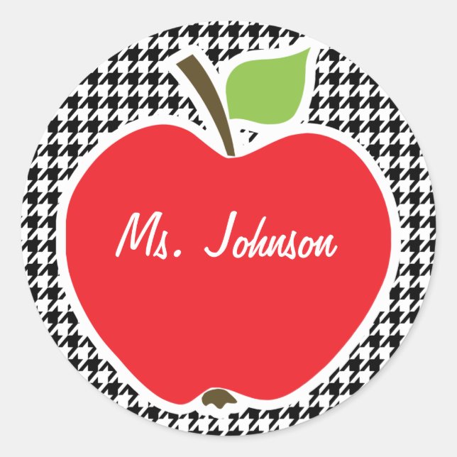 Sticker Rond Pomme sur Houndstooth noir & blanc (Devant)
