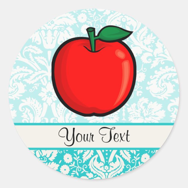 Sticker Rond Pomme turquoise Damask Patte (Devant)
