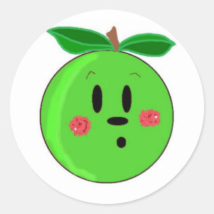 Sticker Rond Pomme Verte Visage