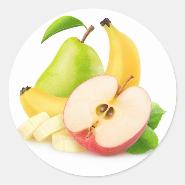 Sticker Rond Pommes, bananes et poires (Devant)