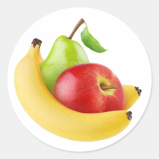 Sticker Rond Pommes, bananes et poires (Devant)