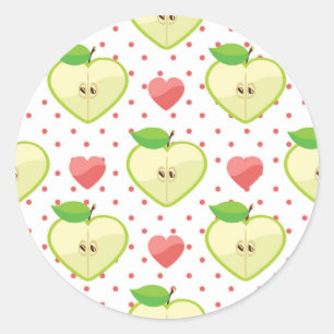 Sticker Rond Pommes du coeur avec Pois roses et Coeurs