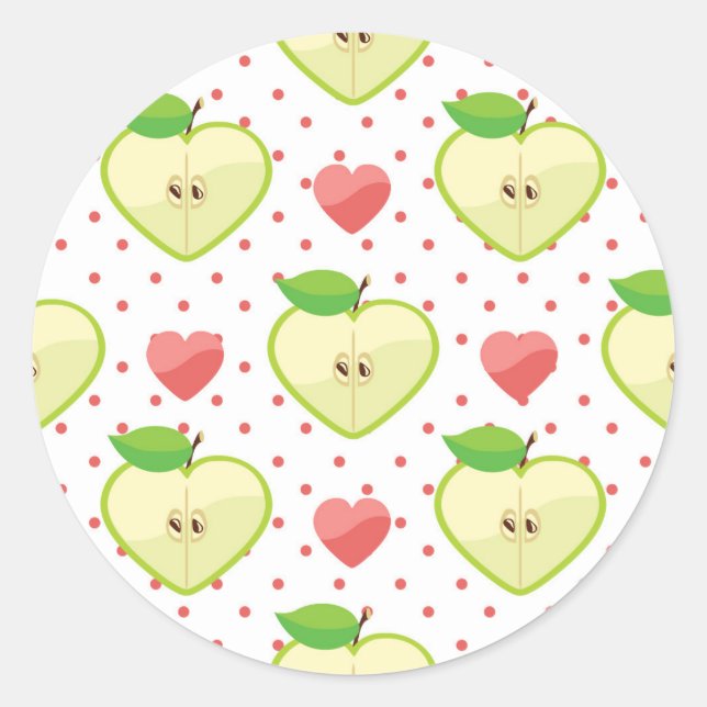 Sticker Rond Pommes du coeur avec Pois roses et Coeurs (Devant)