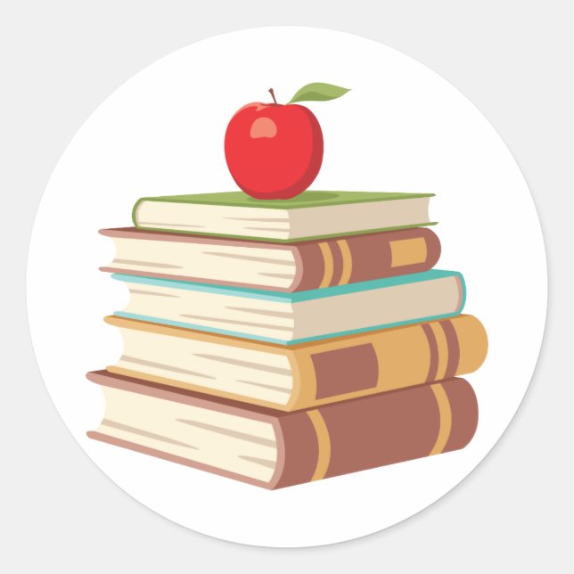 Sticker Rond Pommes rouges et livres (Devant)