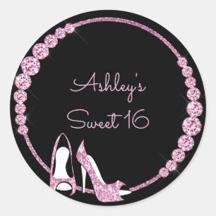 Sticker Rond Pompes roses et diamants personnalisables