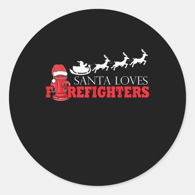 Sticker Rond Pompier Cadeaux de Noël Père Noël Pompier (Devant)