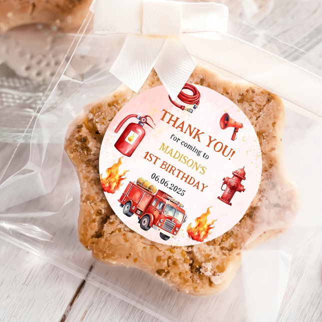 Sticker Rond Pompier Camion 1er Anniversaire Classic (Créateur téléchargé)