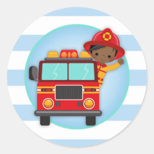 Sticker Rond Pompier Camion Africain Américain Garçon