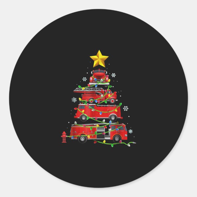 Sticker Rond Pompier Camion Arbre de Noël Hommes Femmes (Devant)