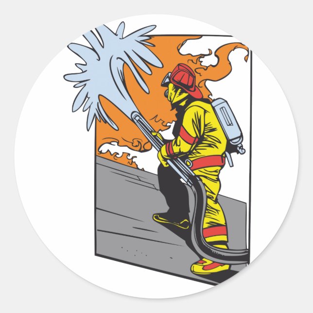 Sticker Rond Pompier d'action (Devant)