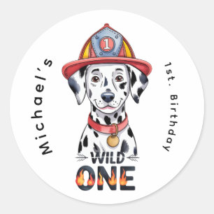 Sticker Rond Pompier Dalmatien Wild Un 1er anniversaire fête