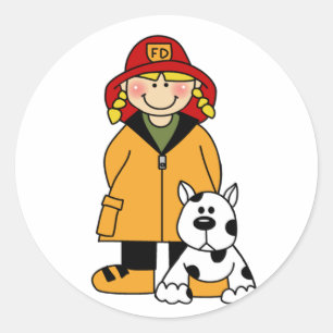 Sticker Rond Pompier de Fille avec T-shirts et cadeaux Dalmatis