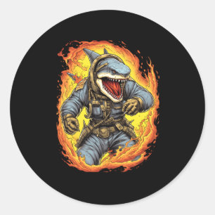 Sticker Rond Pompier de requin Pompiers Lutter contre le requin