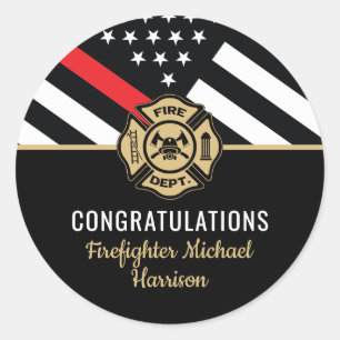 Sticker Rond Pompier Fire Academy Mince Red Line Graduation