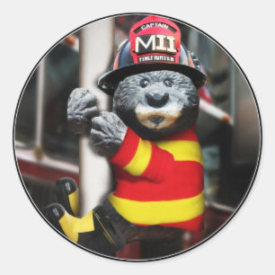 Sticker Rond Pompier mignon à ours