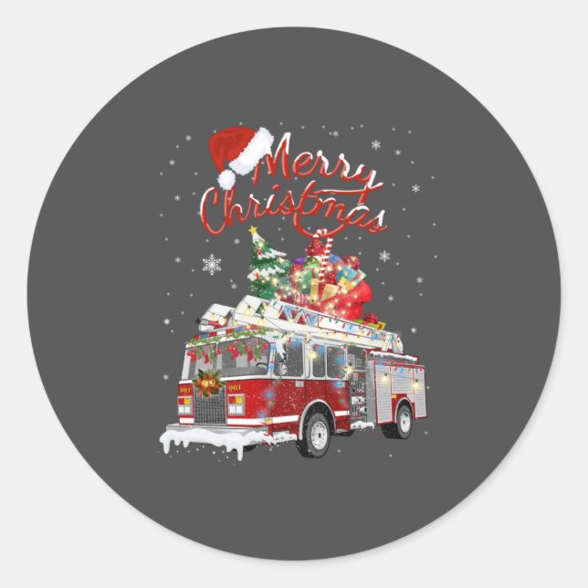 Sticker Rond Pompier Père Noël Sleigh Firemer de Noël (Devant)