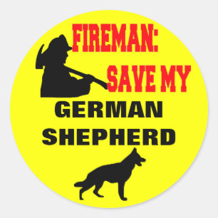 Sticker Rond Pompier Sauvez Mon Berger Allemand