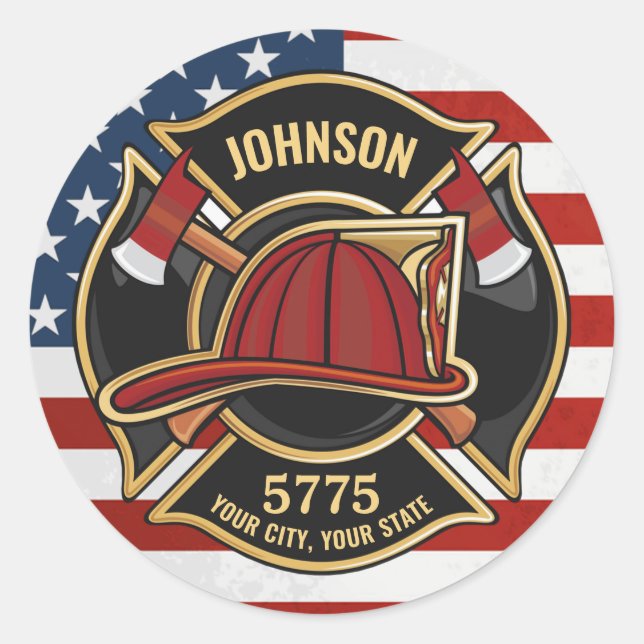 Sticker Rond Pompier Secourt incendie Département USA Drapeau p (Devant)