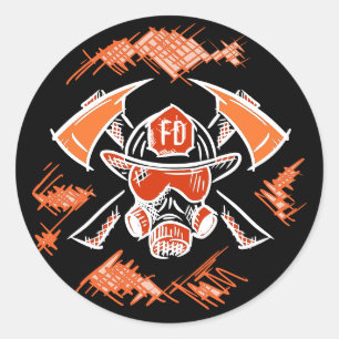 Sticker Rond Pompier. Service d'incendie. Dessin cool.