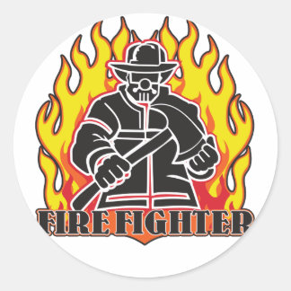 Sticker Rond Pompier Silhouette