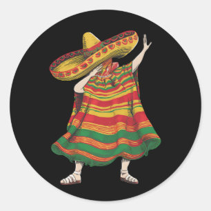 Sticker Rond Poncho Mexicain Dabbing Cinco De Mayo Fête Party