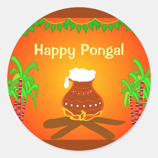 Sticker Rond Pongal - Festival des Indiens du Sud (Devant)