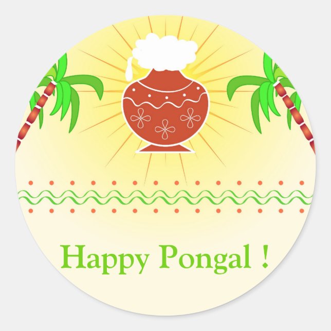 Sticker Rond Pongal pot et canne à sucre (Devant)