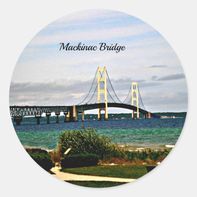 Sticker Rond Pont Mackinac, île Mackinac, (Devant)