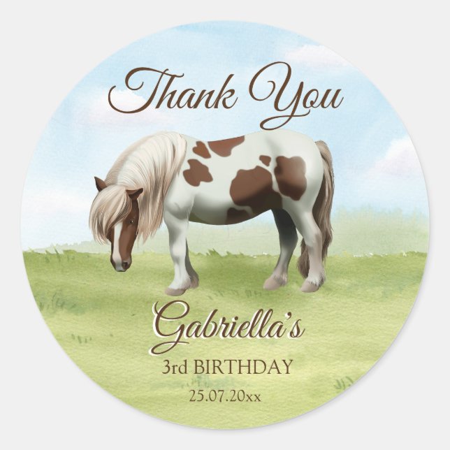 Sticker Rond Pony anniversaire fête giddy up merci pour (Devant)
