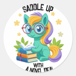 Sticker Rond Pony Book Lecture Encouragement Personnaliser