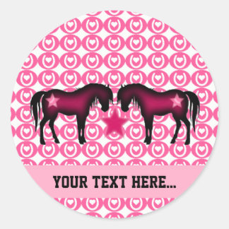 Sticker Rond Pony rose personnalisé
