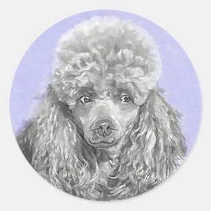 Sticker Rond Poodé Jouet miniature Argent gris bleu Chien Art