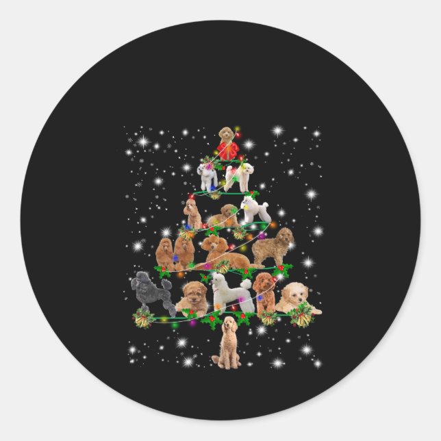 Sticker Rond Poodle Arbre De Noël Couvert De Lampe De Feu (Devant)