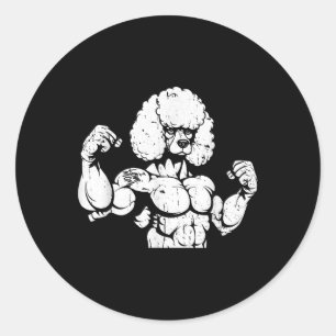 Sticker Rond Poodle Biceps Tatouage - Chien race Animal de comp