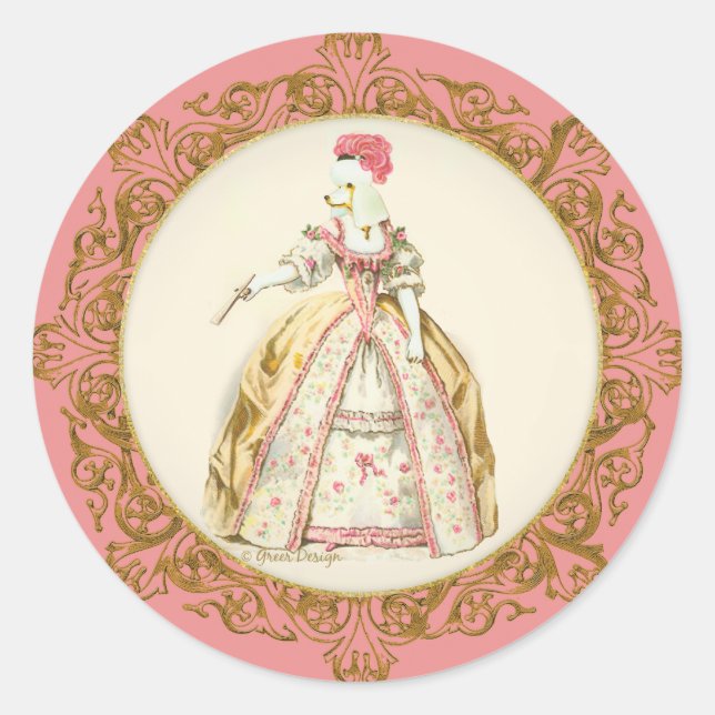 Sticker Rond Poodle blanc Marie Antoinette Ornate Art (Devant)