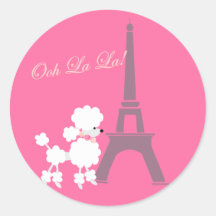 Poodle Dog et Tour Eiffel Paris gris rose