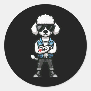 Sticker Rond Poodle I Love Papa Funny Chien Tattoo