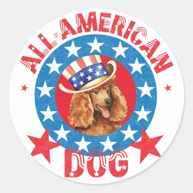 Sticker Rond Poodle patriotique (Devant)