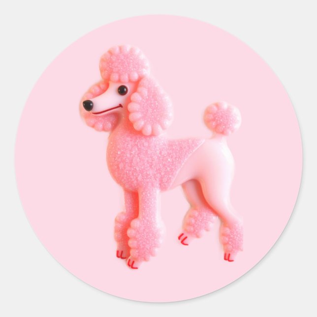 Sticker Rond Poodle rose mignon (Devant)