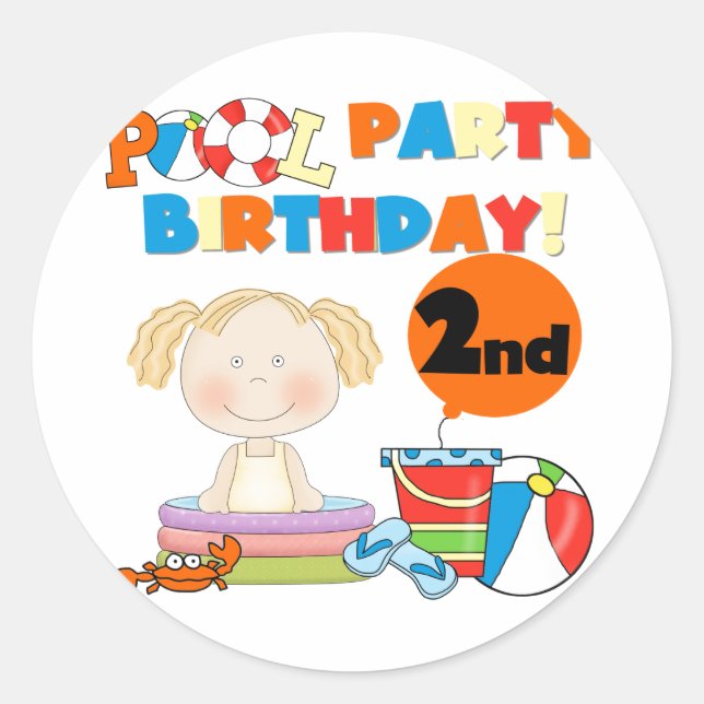 Sticker Rond Pool Party 2e anniversaire Tshirts et cadeaux (Devant)