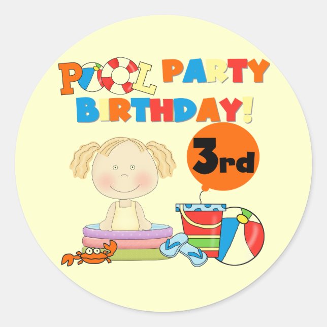 Sticker Rond Pool Party 3e anniversaire T-shirts et cadeaux (Devant)