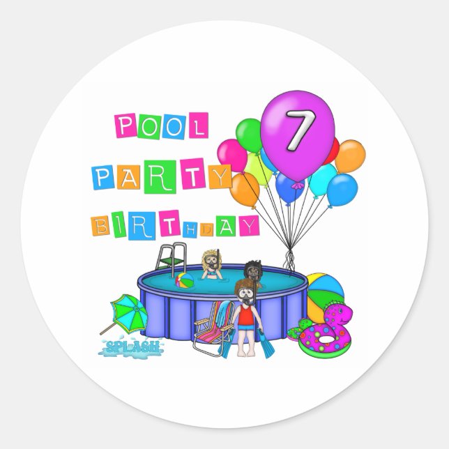 Sticker Rond Pool Party 7e anniversaire (Devant)